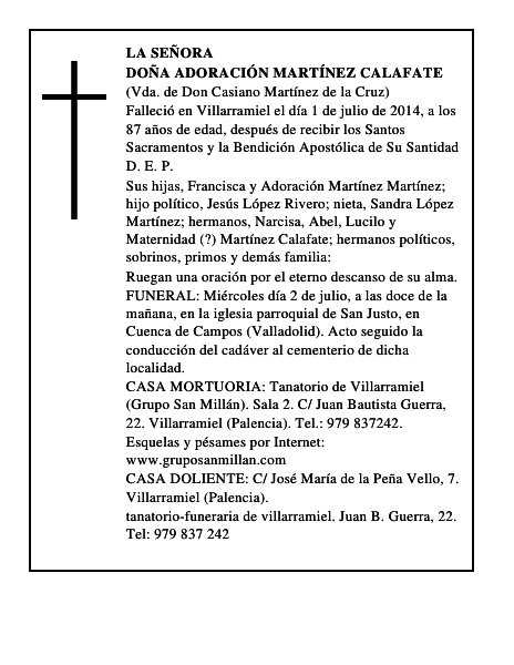 Doña Adoración Martínez Calafate