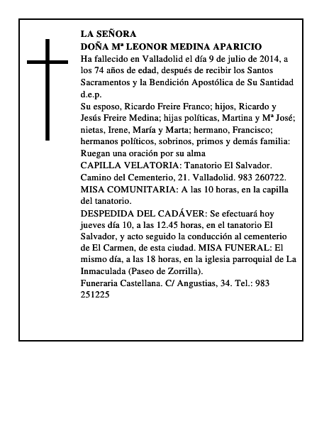 Doña Mª Leonor Medina Aparicio