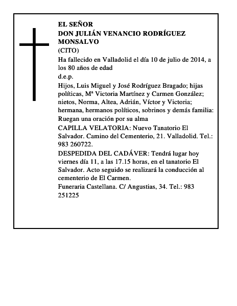 Don Julián Venancio Rodríguez Monsalvo