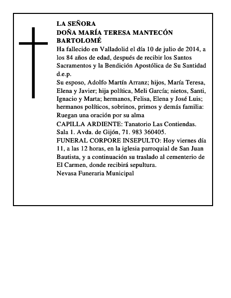 Doña María Teresa Mantecón Bartolomé