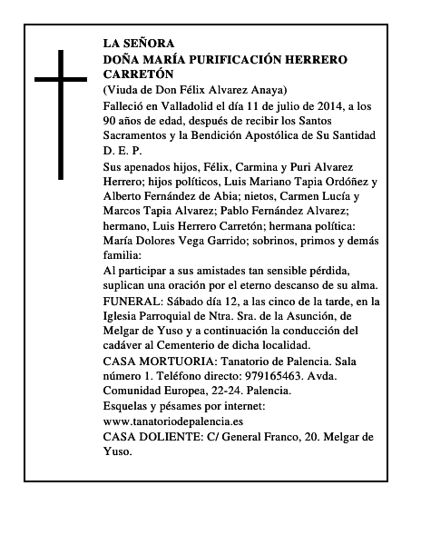 Doña María Purificación Herrero Carretón