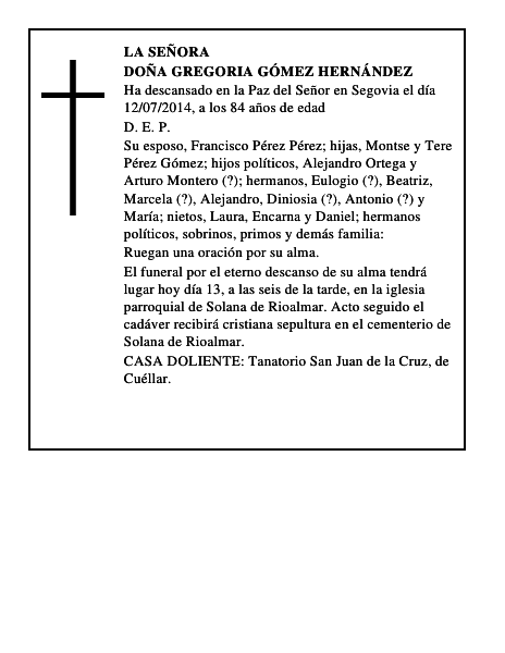 Doña Gregoria Gómez Hernández
