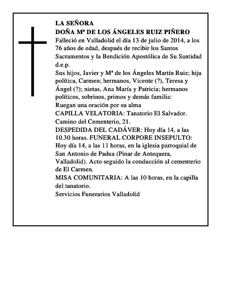 Doña Mª de los Ángeles Ruiz Piñero