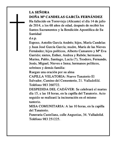 Doña Mª Candelas García Fernández