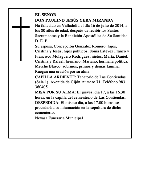 Don Paulino Jesús Yera Miranda