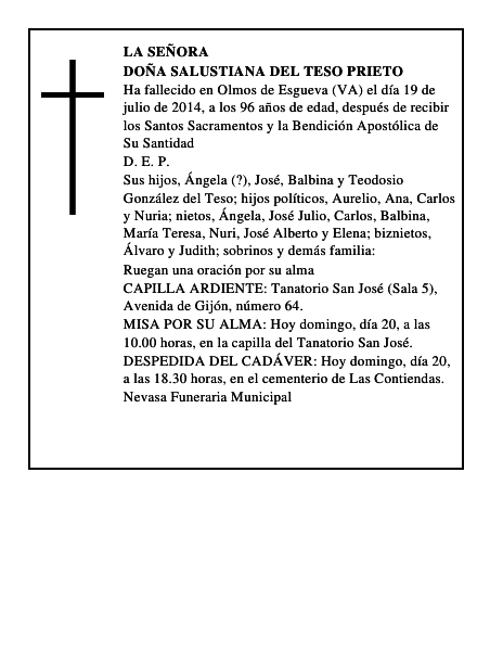 Doña Salustiana del Teso Prieto