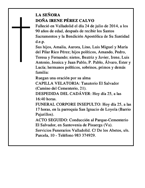 Doña Irene Pérez Calvo