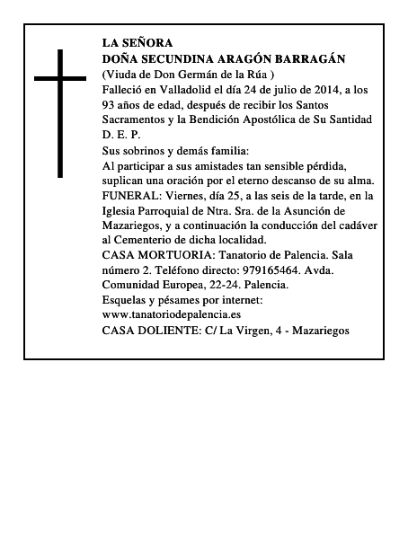 Doña Secundina Aragón Barragán