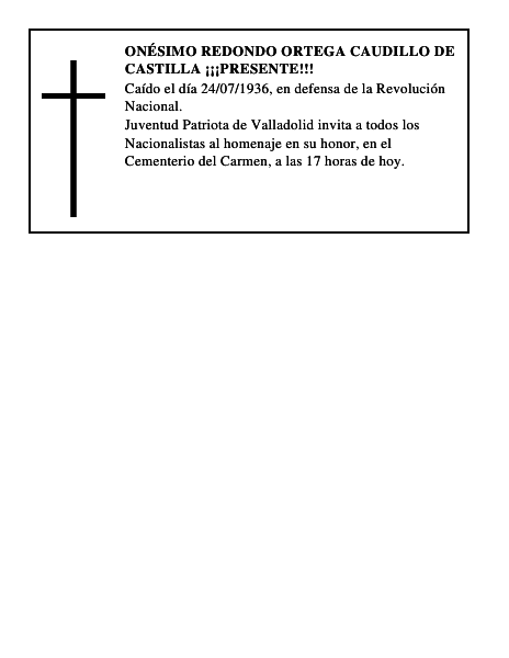 ONÉSIMO REDONDO ORTEGA CAUDILLO DE CASTILLA PRESENTE