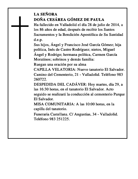 Doña Cesárea Gómez de Paula