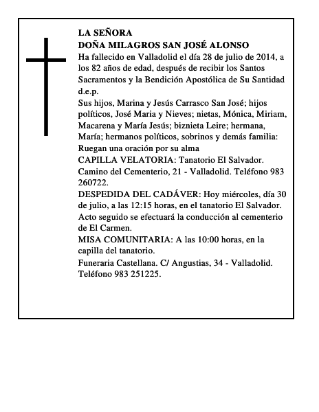 Doña Milagros San José Alonso