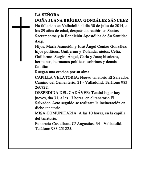 Doña Juana Brígida González Sánchez