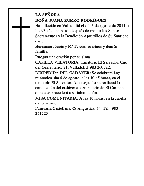 Doña Juana Zurro Rodríguez