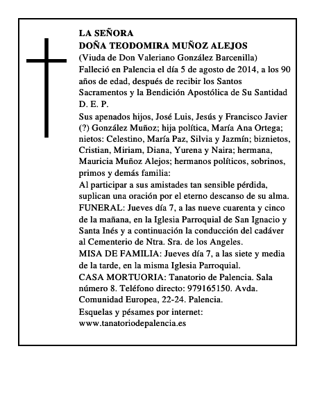 Doña Teodomira Muñoz Alejos