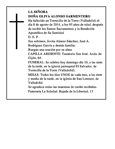 Doña Oliva Alonso Sarmentero