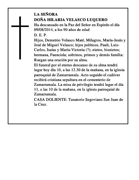 Doña Hilaria Velasco Luquero