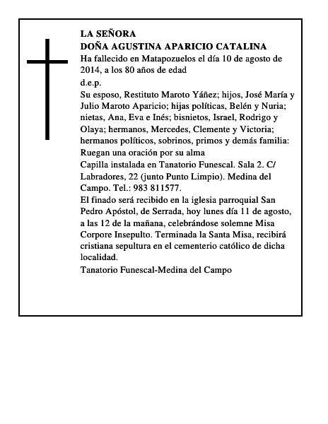 Doña Agustina Aparicio Catalina