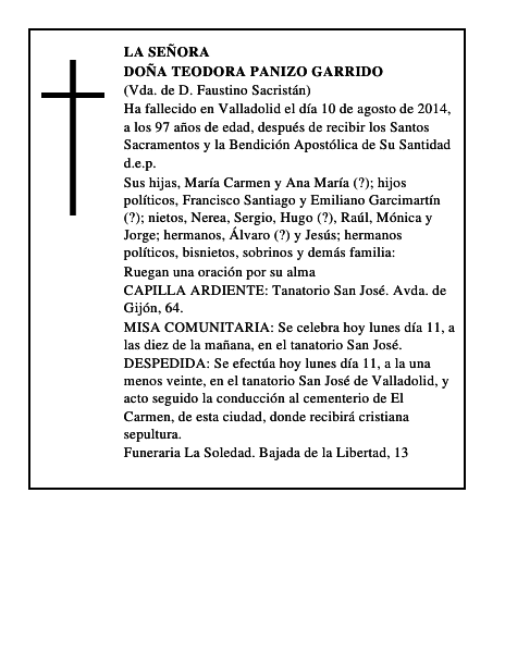 Doña Teodora Panizo Garrido