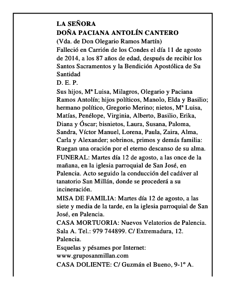 Doña Paciana Antolín Cantero