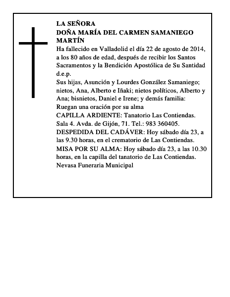 Doña María del Carmen Samaniego Martín