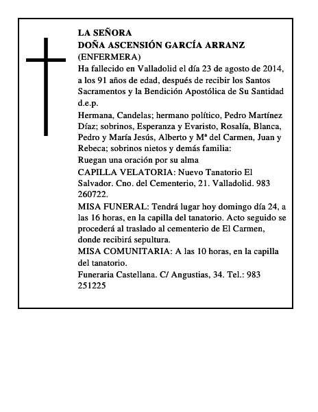 Doña Ascensión García Arranz