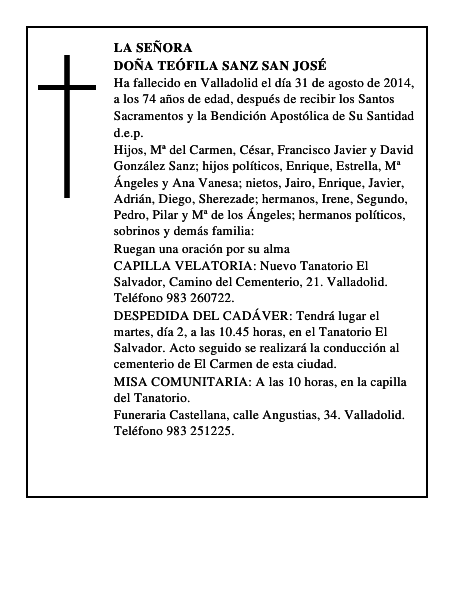 Doña Teófila Sanz San José