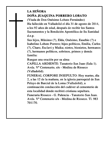 Doña Juaquina Porrero Lobato