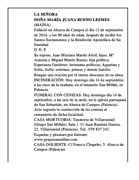 Doña María Juana Bueno Lesmes