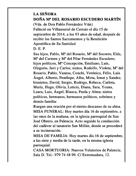 Doña Mª del Rosario Escudero Martín