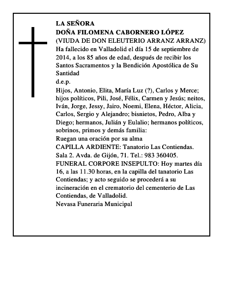 Doña Filomena Cabornero López