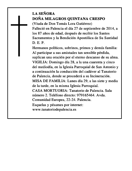 Doña Milagros Quintana Crespo