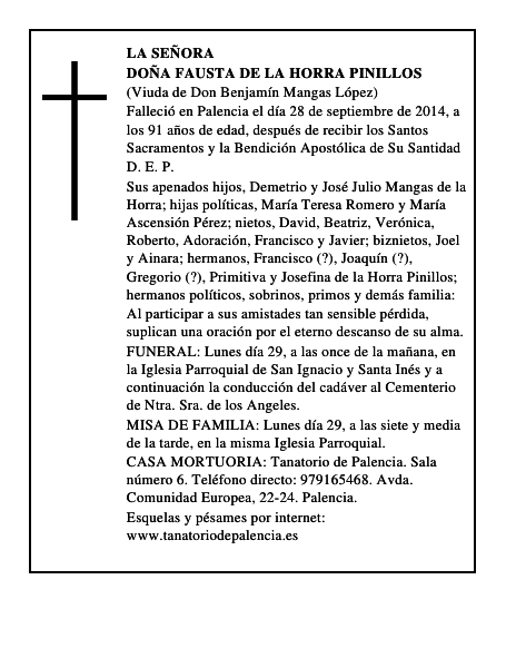 Doña Fausta de la Horra Pinillos