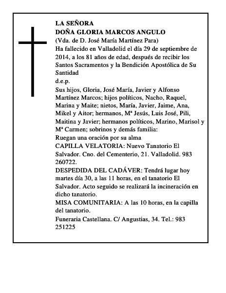Doña Gloria Marcos Angulo