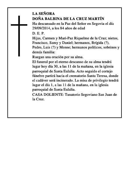 Doña Balbina de la Cruz Martín