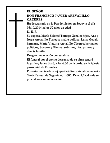 Don Francisco Javier Arevalillo Cáceres
