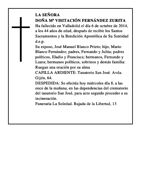 Doña Mª Visitación Fernández Zurita