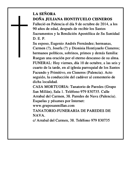 Doña Juliana Hontiyuelo Cisneros
