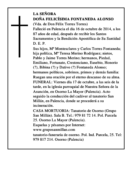 Doña Felicísima Fontaneda Alonso
