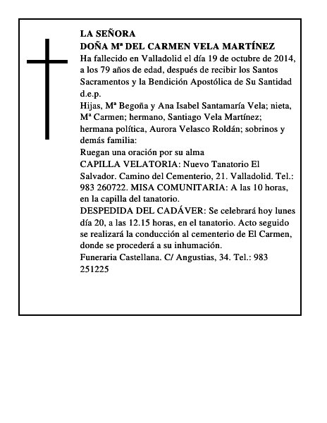 Doña Mª del Carmen Vela Martínez