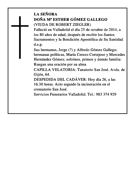 Doña Mª Esther Gómez Gallego