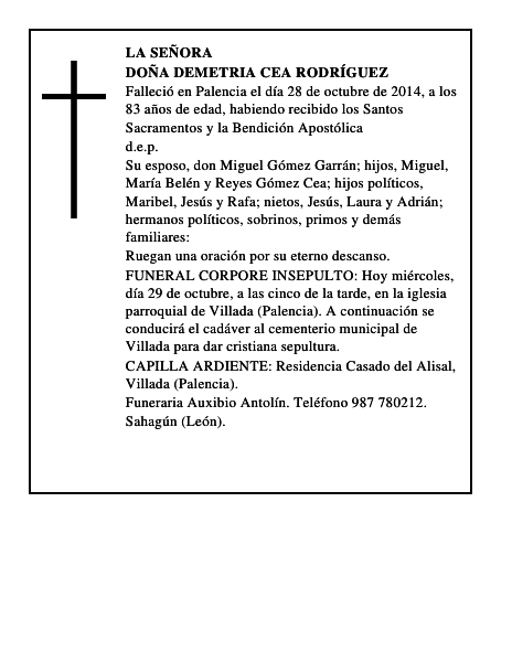 Doña Demetria Cea Rodríguez
