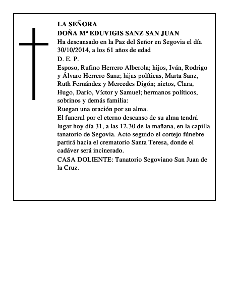 Doña Mª Eduvigis Sanz San Juan