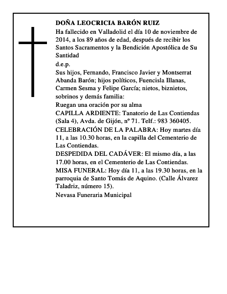 Doña Leocricia Barón Ruiz