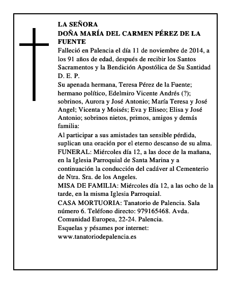 Doña María del Carmen Pérez de la Fuente