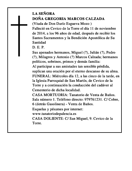Doña Gregoria Marcos Calzada