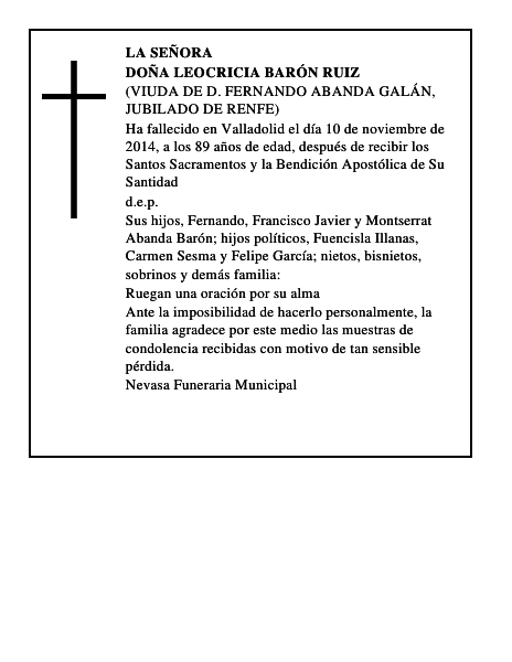 Doña Leocricia Barón Ruiz