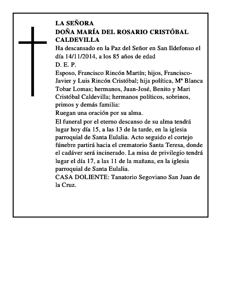 Doña María del Rosario Cristóbal Caldevilla