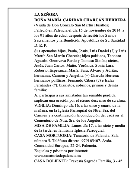 Doña María Caridad Charcán Herrera