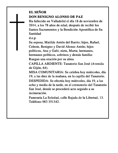 Don Benigno Alonso de Paz