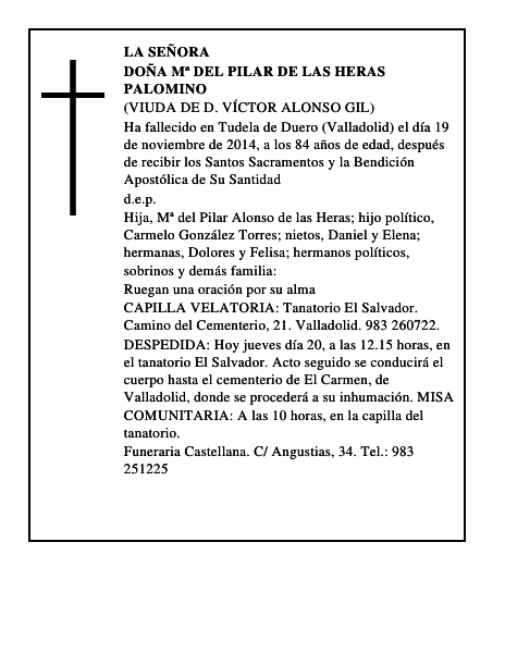 Doña Mª del Pilar de las Heras Palomino